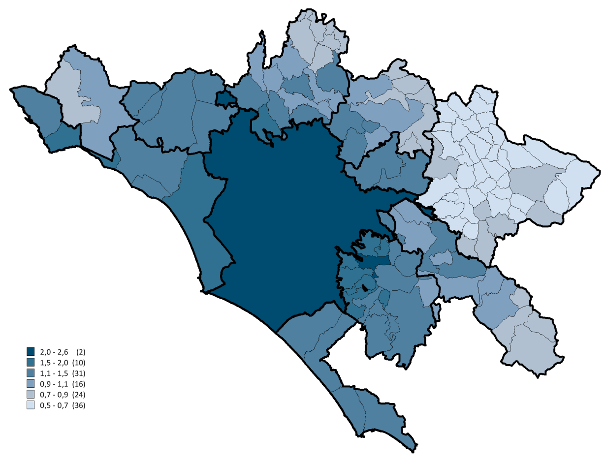 Figura 6: Mappa della distribuzione comunale I semestre 2015 Figura 7: Mappa dei