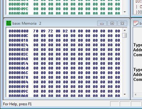 E inoltre possibile verificare il contenuto della memoria, byte per byte, esaminando la finestra dal titolo base: Memoria 2