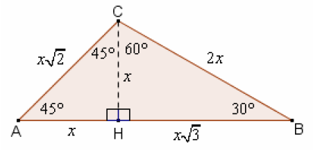Un triangolo ABC ha i due angoli di vertice A e B che misurano 45 e 30 rispettivamente.