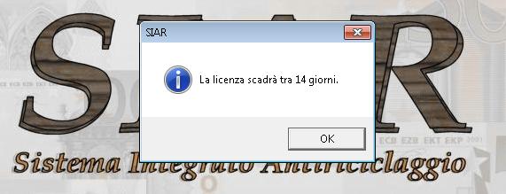 Una volta ripristinato il collegamento ad internet sarà necessario riavviare SIAR per scaricare il cifrato di Attivazione oppure, senza uscire dal prodotto, scaricarlo tramite la scelta a menu Dati