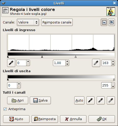 Livelli e curve colore La regolazione dei livelli consente di esprimere mappature sull'istogramma di un
