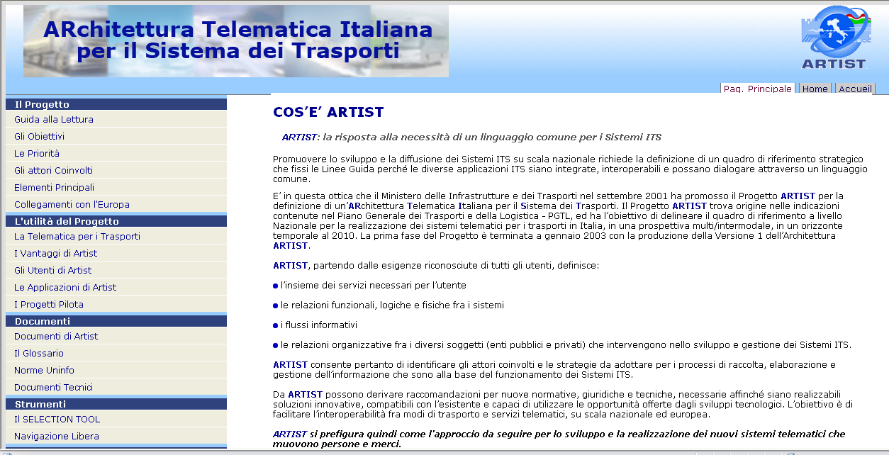 Sito Web L interfaccia WEB di ARTIST