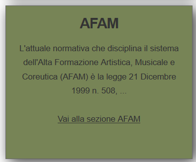 Informazioni utili Sezione AFAM del sito web