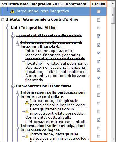 Esclusione dei prospetti che non devono essere compresi nella produzione del file XBRL L esclusione dei prospetti si effettuava direttamente all interno del prospetto quindi nella parte destra della