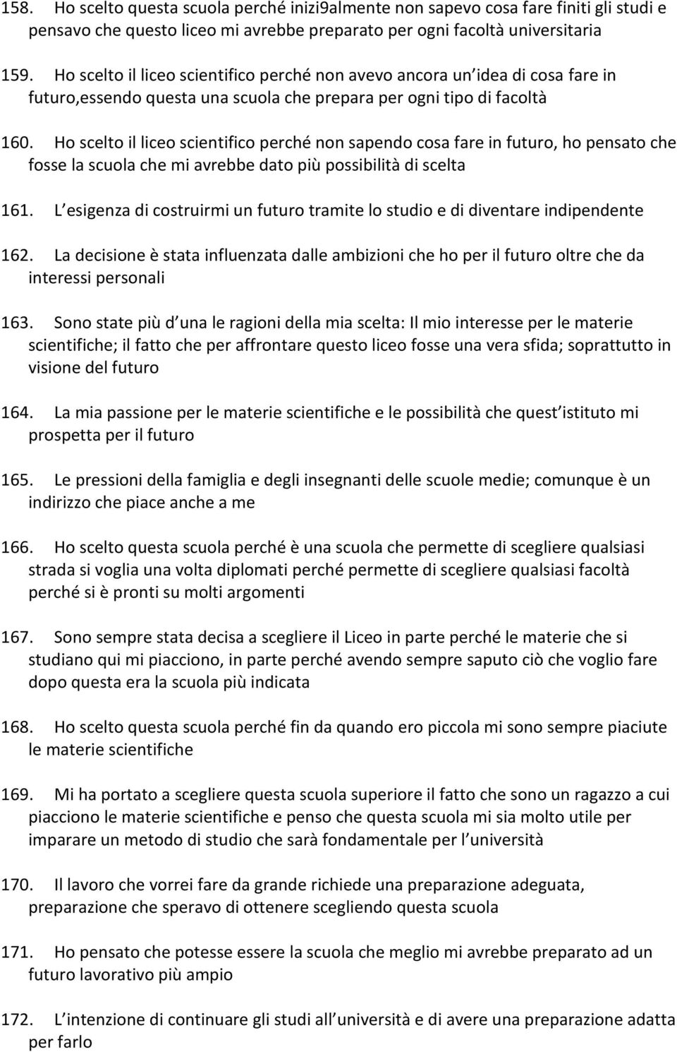 Ho scelto il liceo scientifico perché non sapendo cosa fare in futuro, ho pensato che fosse la scuola che mi avrebbe dato più possibilità di scelta 161.