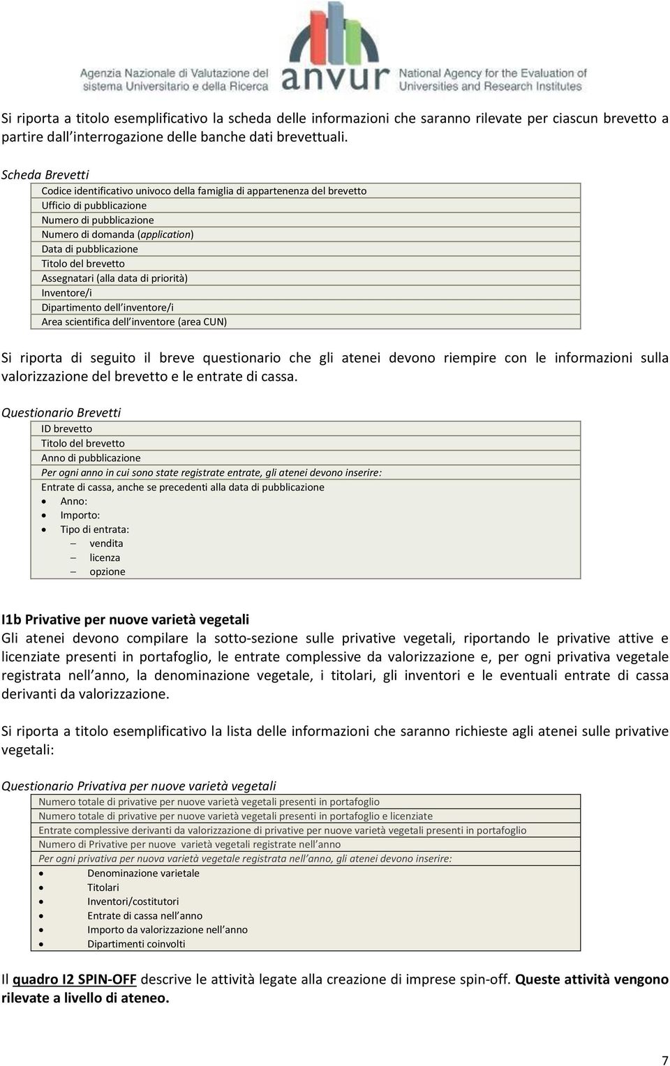 del brevetto Assegnatari (alla data di priorità) Inventore/i Dipartimento dell inventore/i Area scientifica dell inventore (area CUN) Si riporta di seguito il breve questionario che gli atenei devono