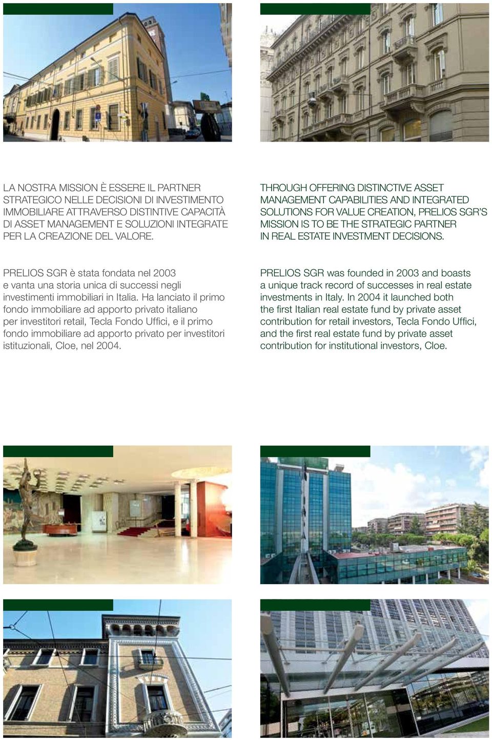 prelios sgr è stata fondata nel 2003 e vanta una storia unica di successi negli investimenti immobiliari in Italia.