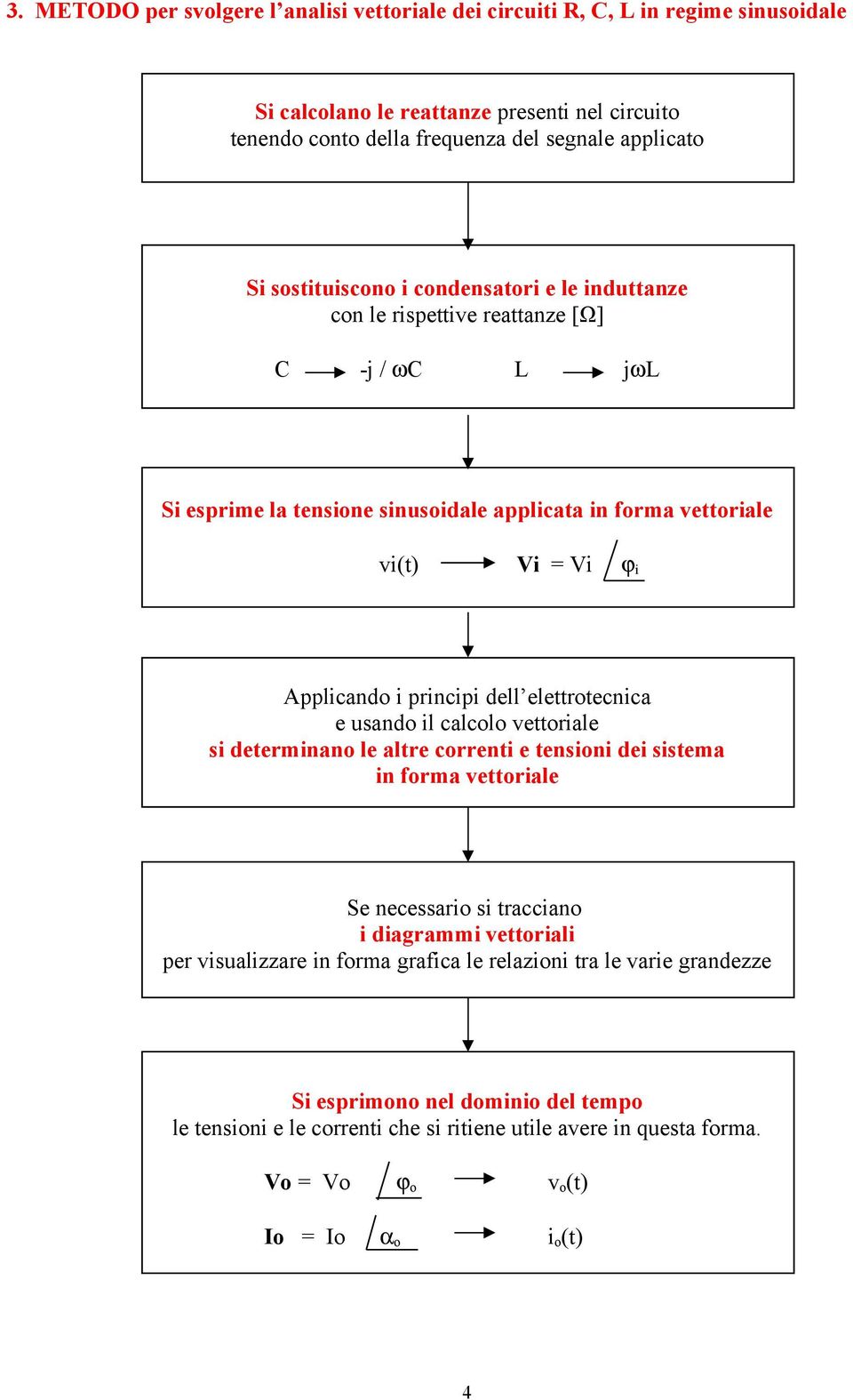 principi dell elettrotecnica e usando il calcolo vettoriale si determinano le altre correnti e tensioni dei sistema in forma vettoriale Se necessario si tracciano i diagrammi vettoriali per