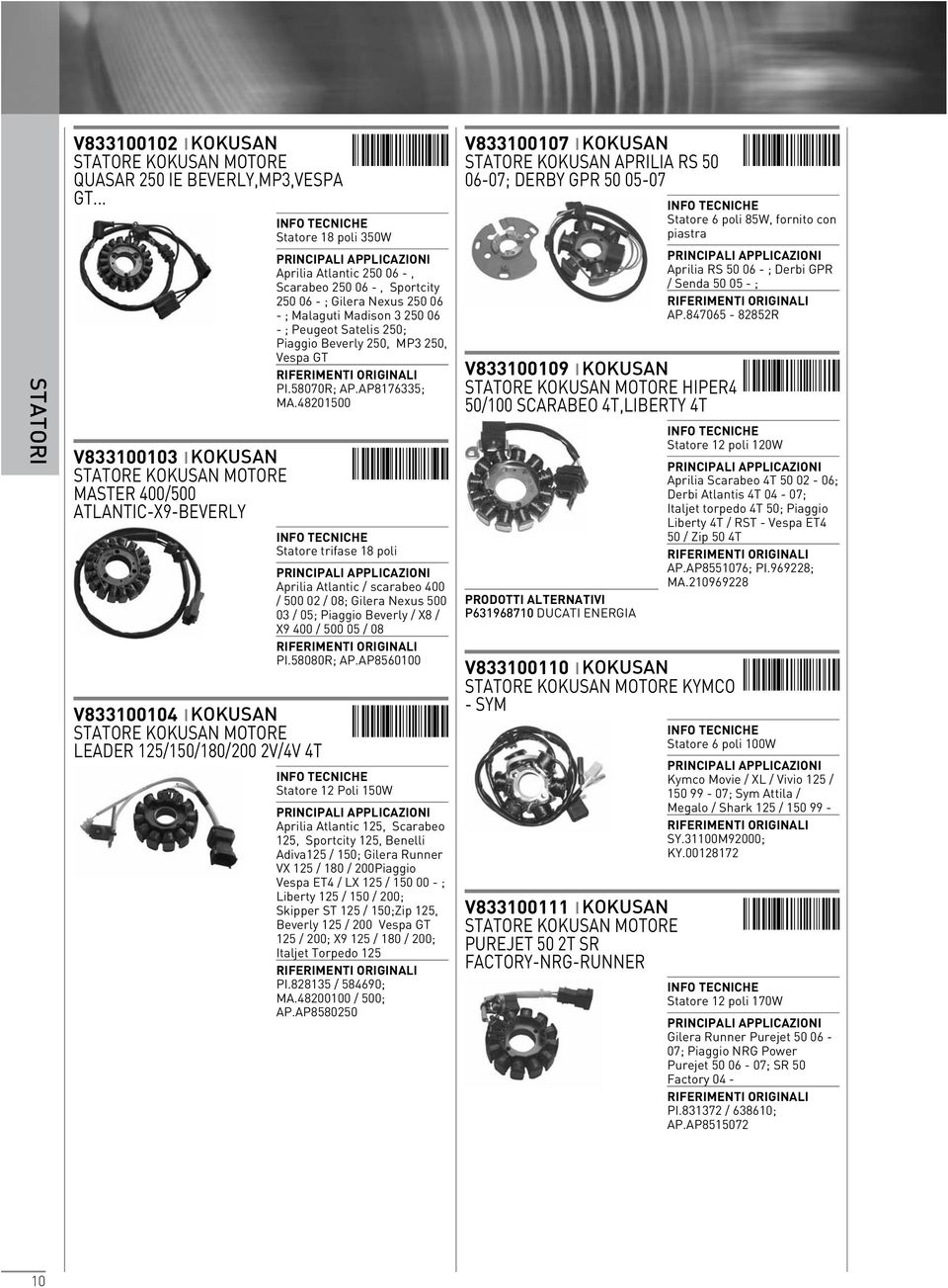 -, Scarabeo 250 06 -, Sportcity 250 06 - ; Gilera Nexus 250 06 - ; Malaguti Madison 3 250 06 - ; Peugeot Satelis 250; Piaggio Beverly 250, MP3 250, Vespa GT PI.58070R; AP.AP8176335; MA.