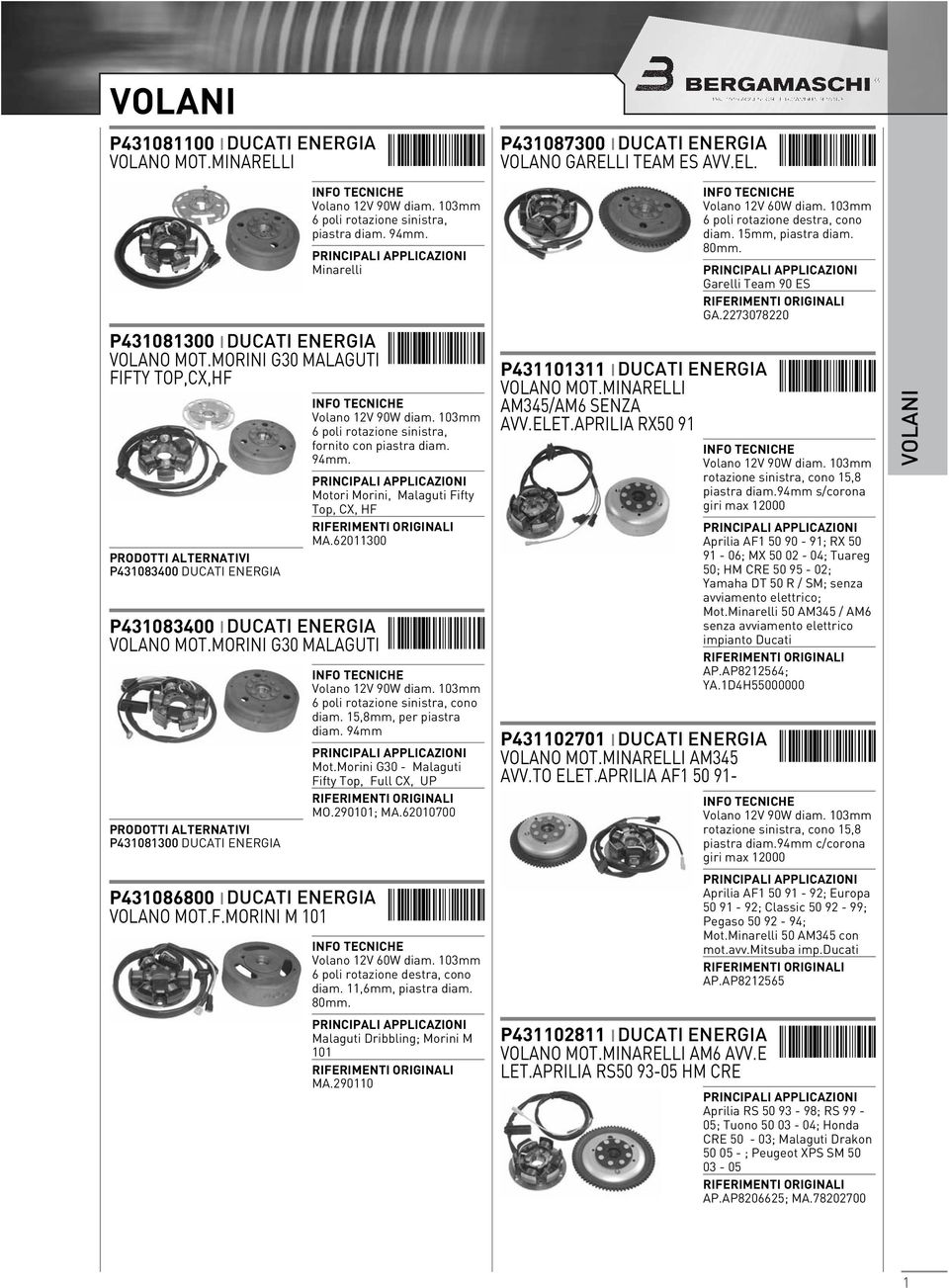 MORINI G30 MALAGUTI PRODOTTI ALTERNATIVI P431081300 DUCATI ENERGIA P431086800 DUCATI ENERGIA VOLANO MOT.F.MORINI M 101 Volano 12V 90W diam. 103mm 6 poli rotazione sinistra, piastra diam. 94mm.