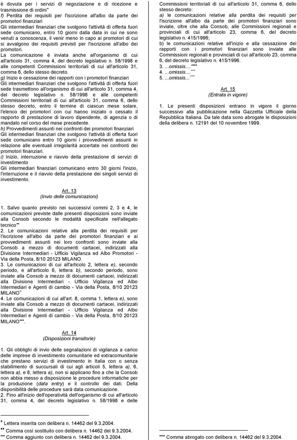 l'iscrizione all'albo dei promotori. La comunicazione è inviata anche all'organismo di cui all'articolo 31, comma 4, del decreto legislativo n.