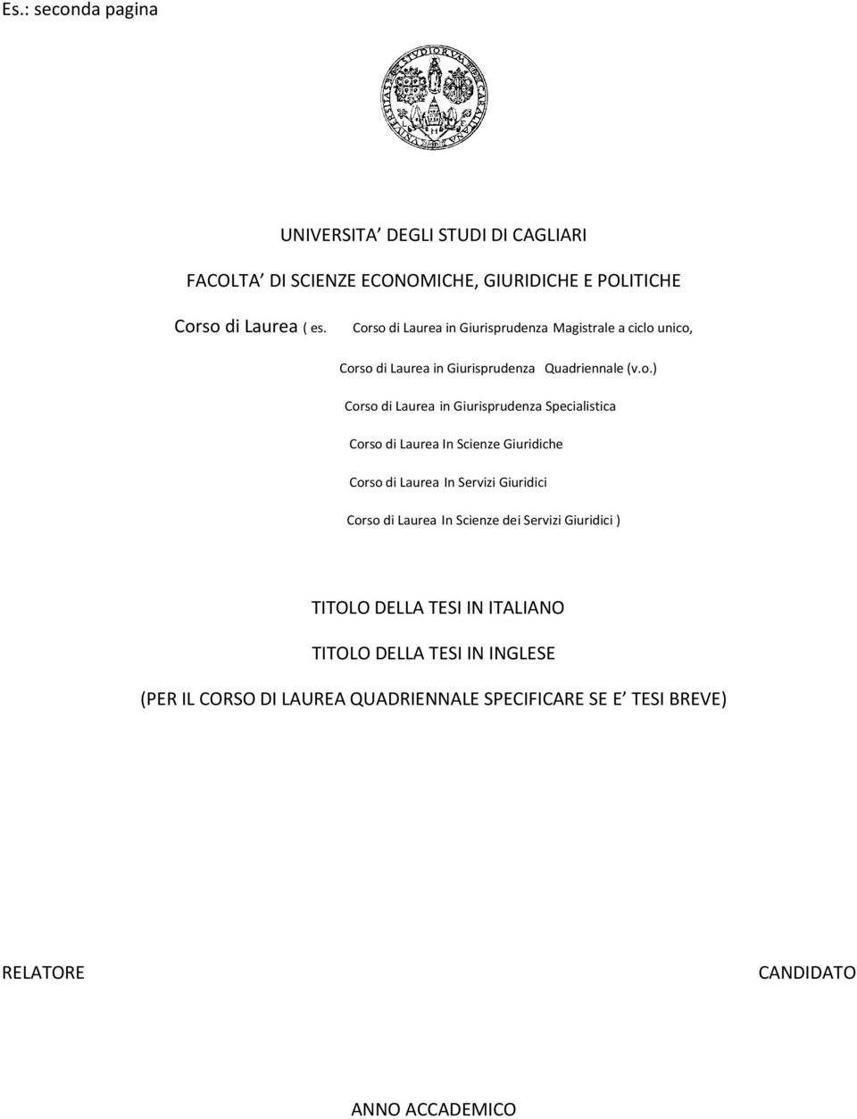 Giurisprudenza Specialistica Corso di Laurea In Scienze Giuridiche Corso di Laurea In Servizi Giuridici Corso di Laurea In Scienze dei Servizi