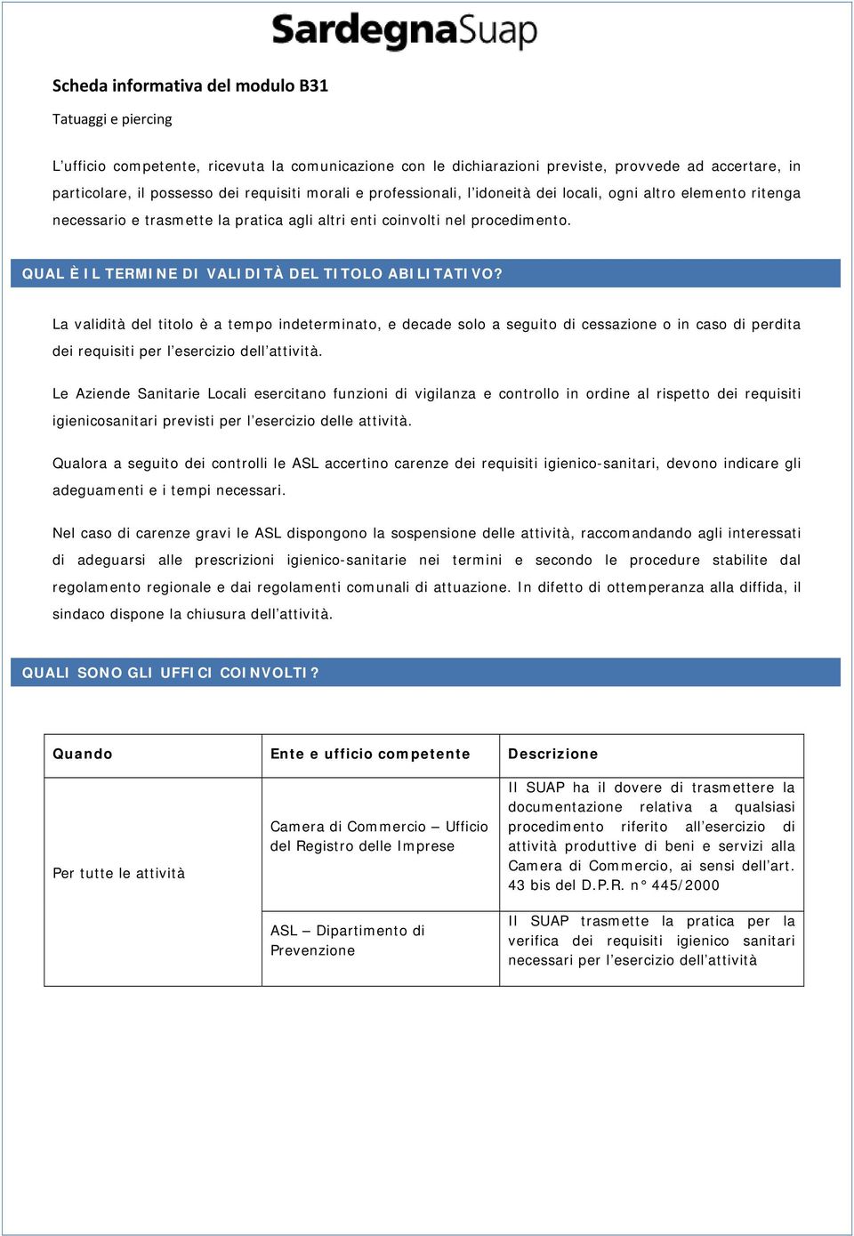 La validità del titolo è a tempo indeterminato, e decade solo a seguito di cessazione o in caso di perdita dei requisiti per l esercizio dell attività.