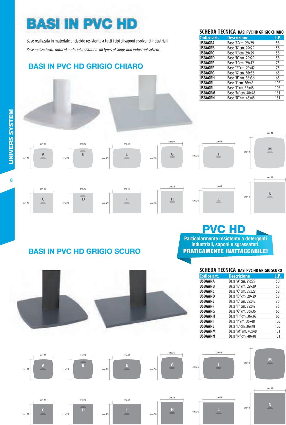 29x42 75 USBAGRF Base F cm. 29x42 75 USBAGRG Base G cm. 36x36 65 USBAGRH Base H cm. 36x36 65 USBAGRI Base I cm. 36x48 105 USBAGRL Base L cm. 36x48 105 USBAGRM Base M cm. 48x48 131 USBAGRN Base N cm.