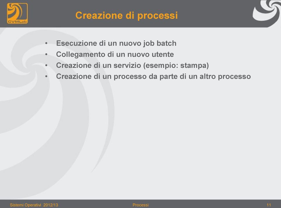 servizio (esempio: stampa) Creazione di un processo da