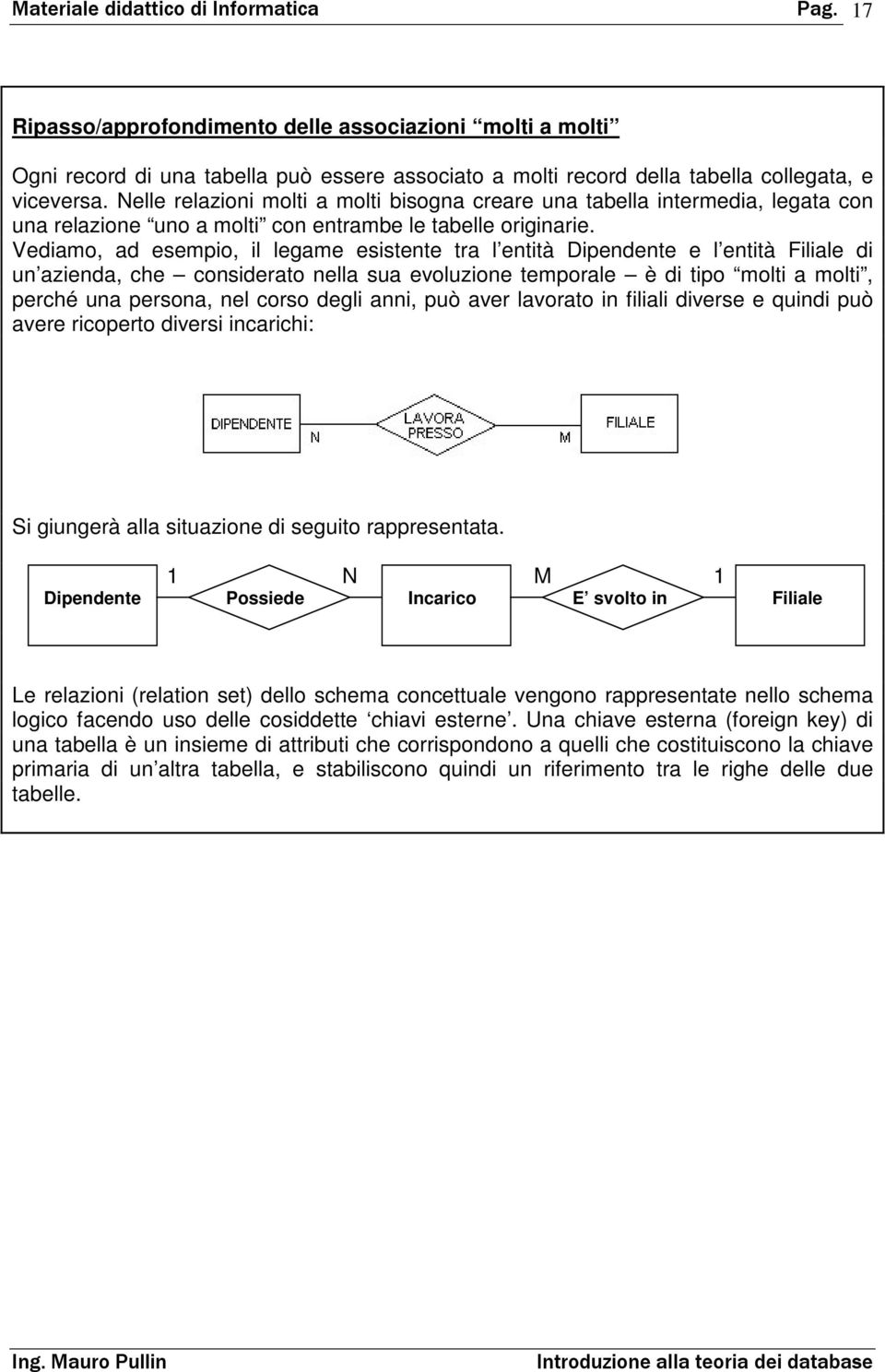 Vediamo, ad esempio, il legame esistente tra l entità Dipendente e l entità Filiale di un azienda, che considerato nella sua evoluzione temporale è di tipo molti a molti, perché una persona, nel