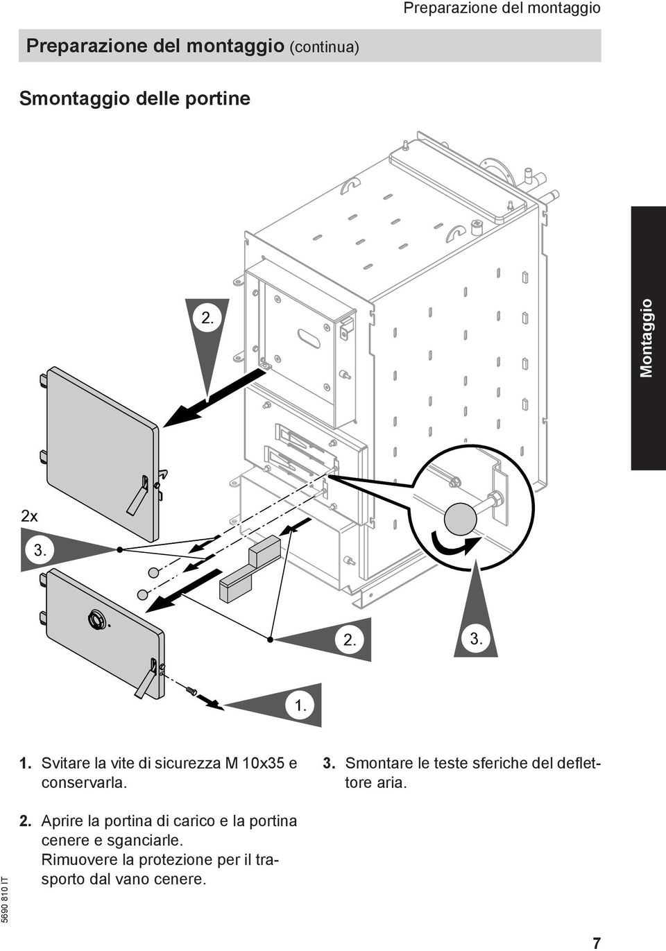 3. Smontare le teste sferiche del deflettore aria. 2.