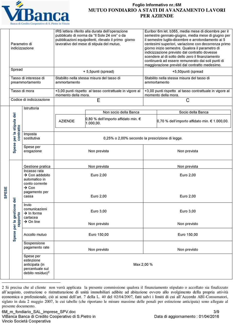 b365, media mese di dicembre per il semestre gennaio-giugno, media mese di giugno per il semestre luglio-dicembre e arrotondamento ai 5 centesimi superiori, variazione con decorrenza primo giorno