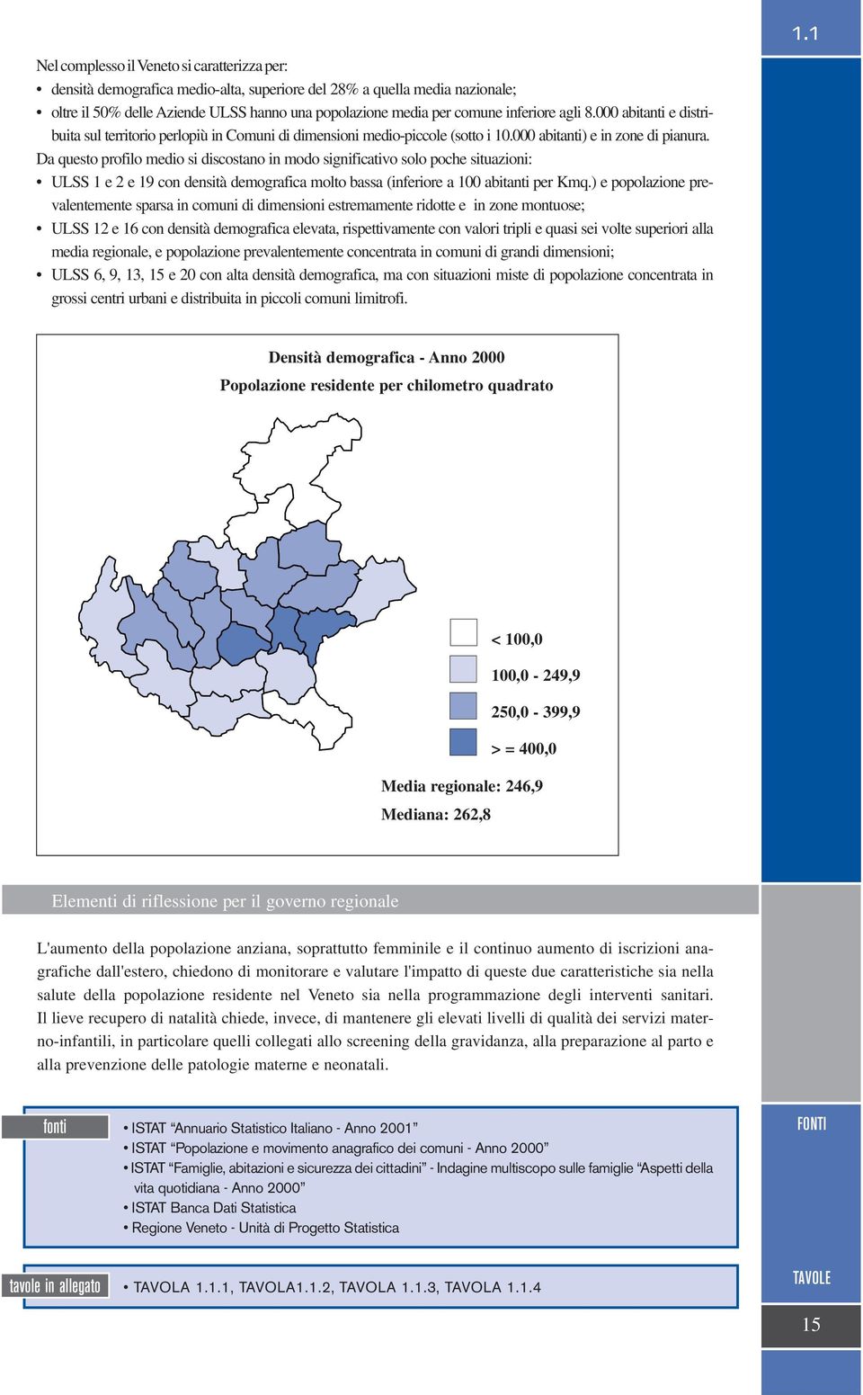 Da questo profilo medio si discostano in modo significativo solo poche situazioni: ULSS 1 e 2 e 19 con densità demografica molto bassa (inferiore a 100 abitanti per Kmq.