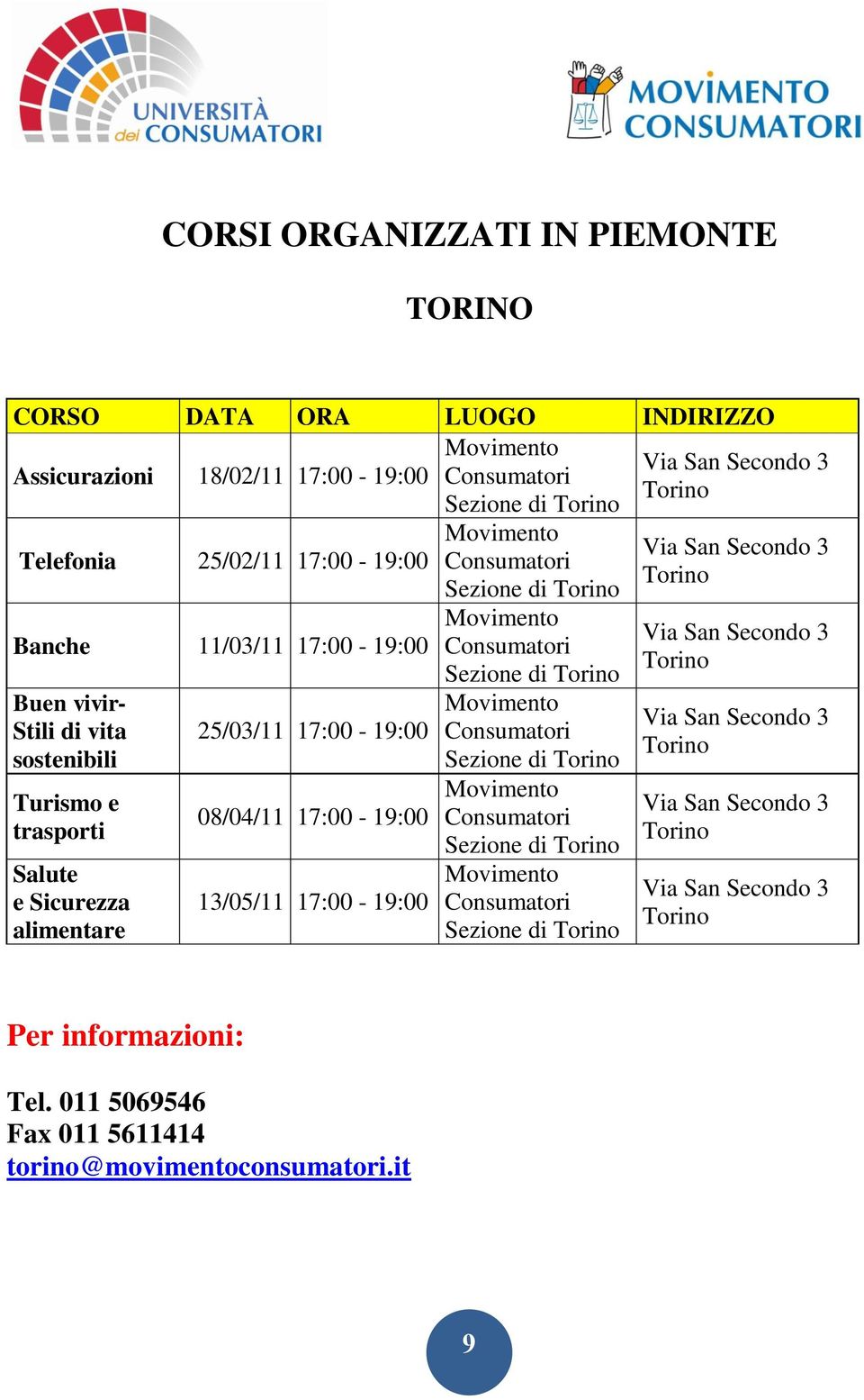 di Torino Sezione di Torino Sezione di Torino Sezione di Torino Sezione di Torino Via San Secondo 3 Torino Via San Secondo 3 Torino Via San Secondo