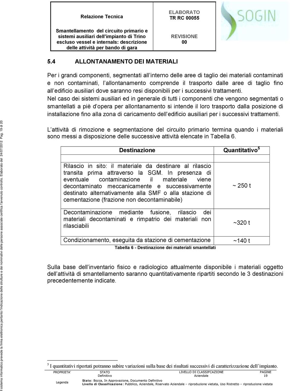 Nel caso dei sistemi ausiliari ed in generale di tutti i componenti che vengono segmentati o smantellati a piè d opera per allontanamento si intende il loro trasporto dalla posizione di installazione