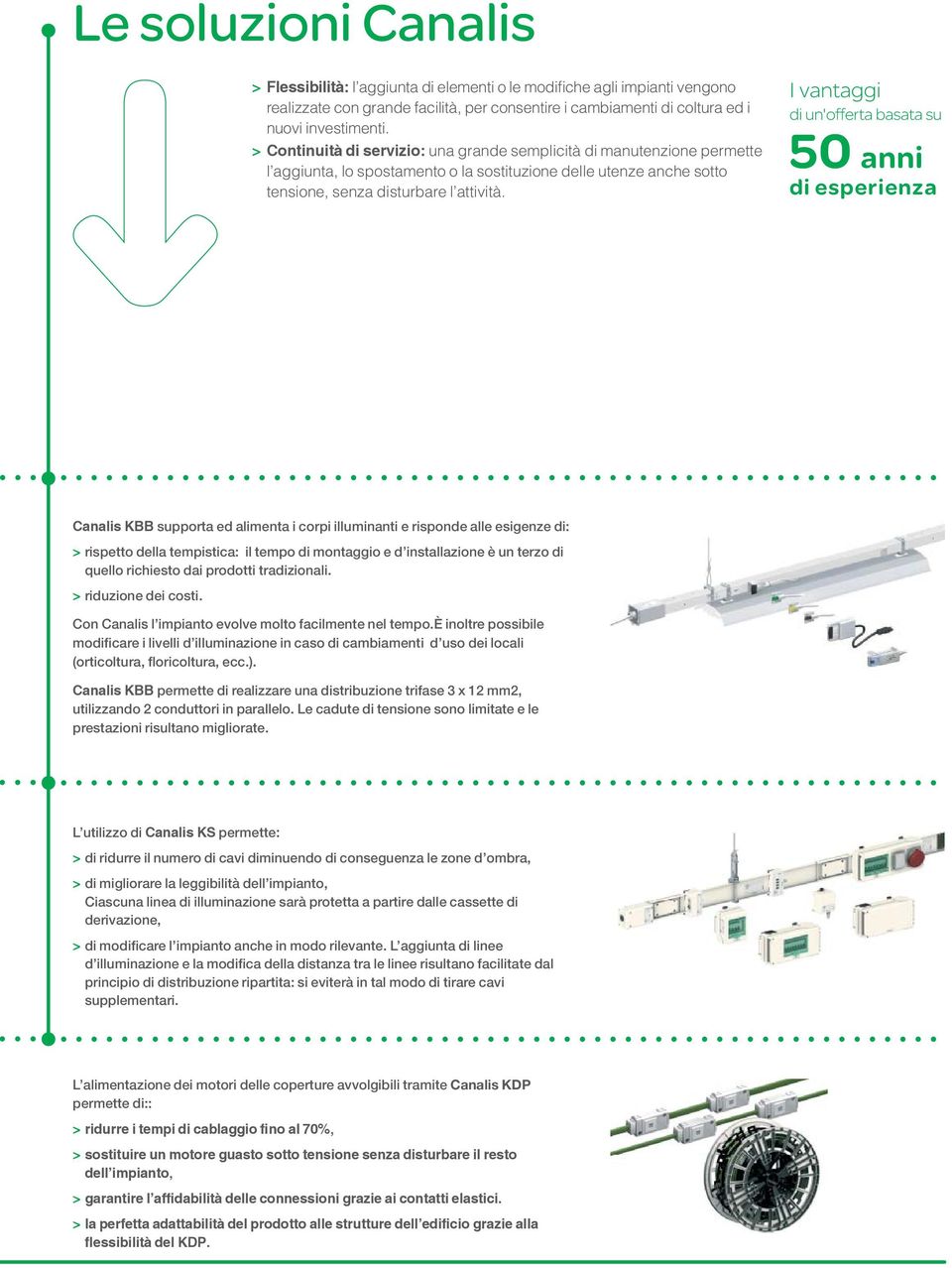 I vantaggi di un'offerta basata su 50 anni di esperienza Canalis KBB supporta ed alimenta i corpi illuminanti e risponde alle esigenze di: > rispetto della tempistica: il tempo di montaggio e d