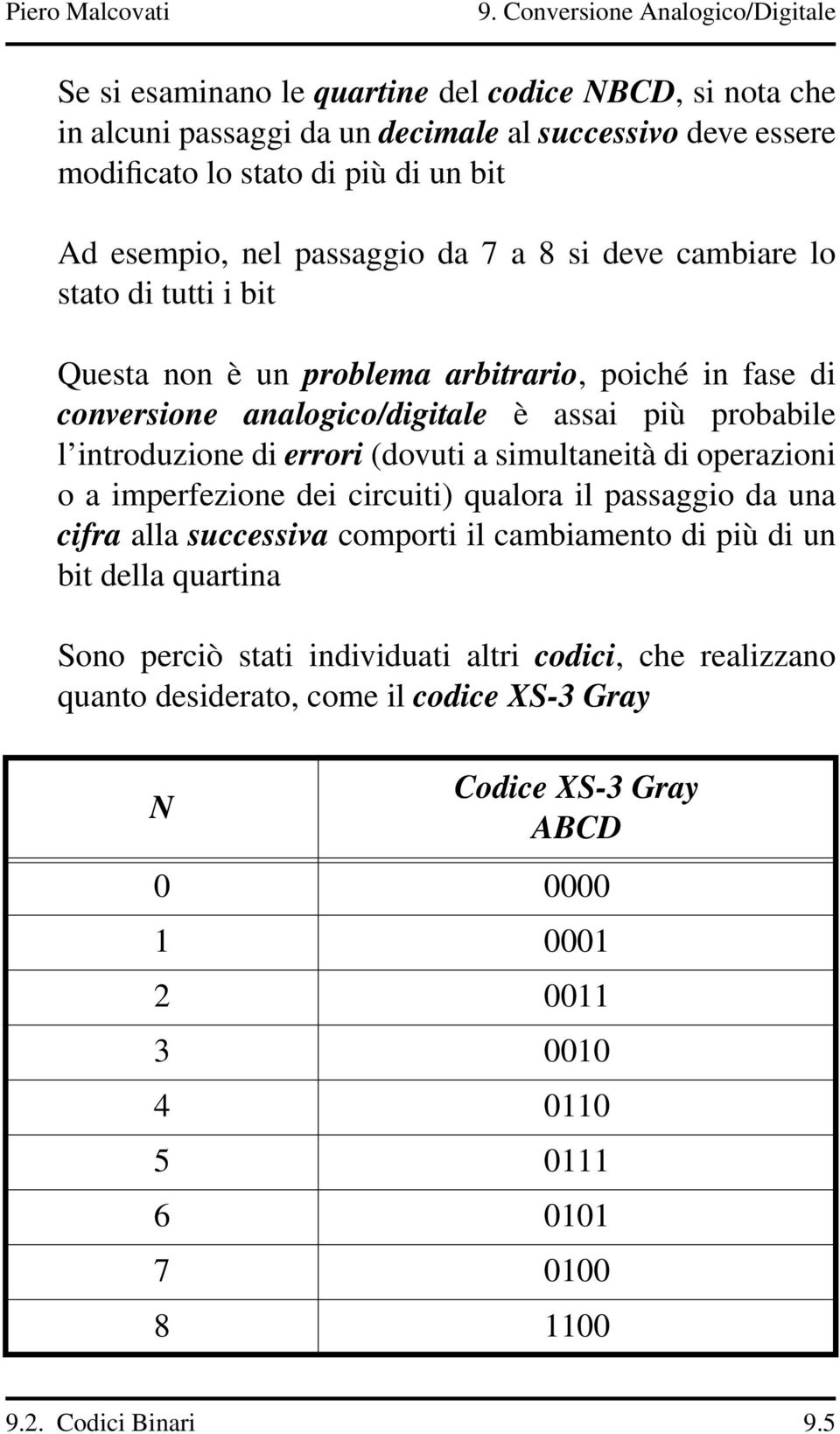 simultaneità di operazioni o a imperfezione dei circuiti) qualora il passaggio da una cifra alla successiva comporti il cambiamento di più di un bit della quartina Sono perciò stati