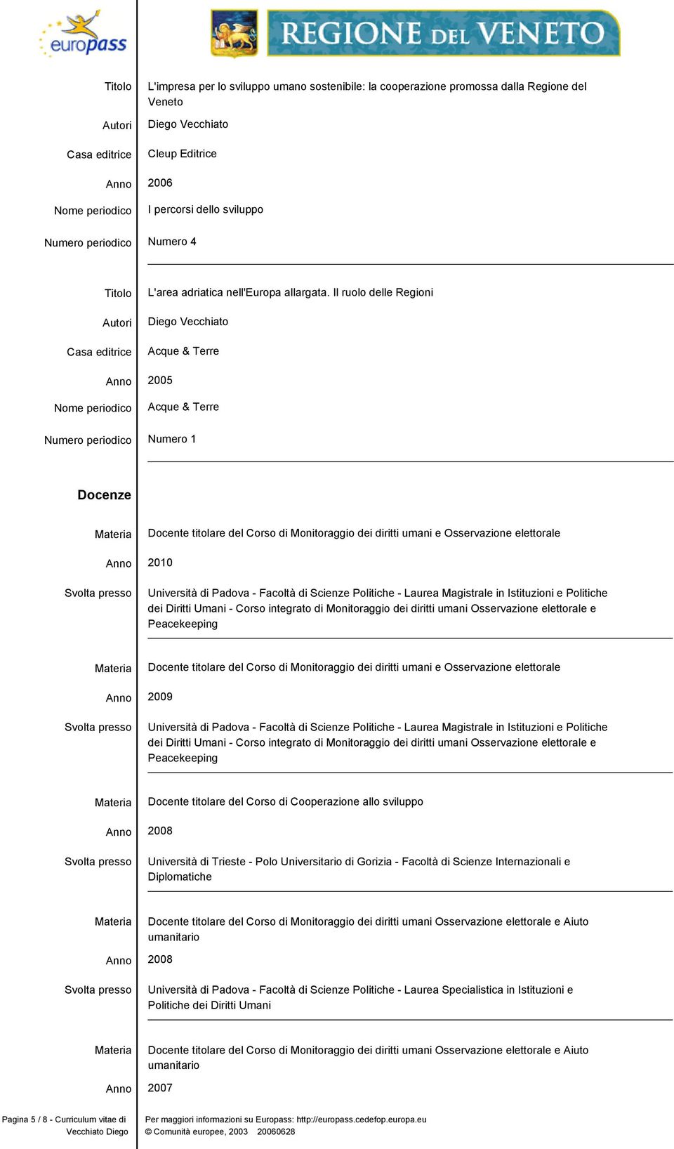 Scienze Politiche - Laurea Magistrale in Istituzioni e Politiche dei Diritti Umani - Corso integrato di Monitoraggio dei diritti umani Osservazione elettorale e Peacekeeping Docente titolare del