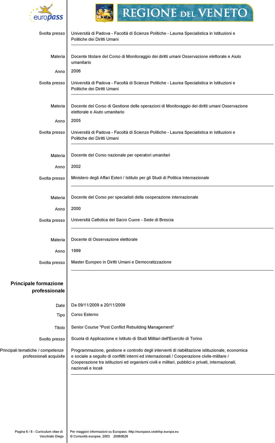 operazioni di Monitoraggio dei diritti umani Osservazione elettorale e Aiuto umanitario 2005 Università di Padova - Facoltà di Scienze Politiche - Laurea Specialistica in Istituzioni e Politiche dei