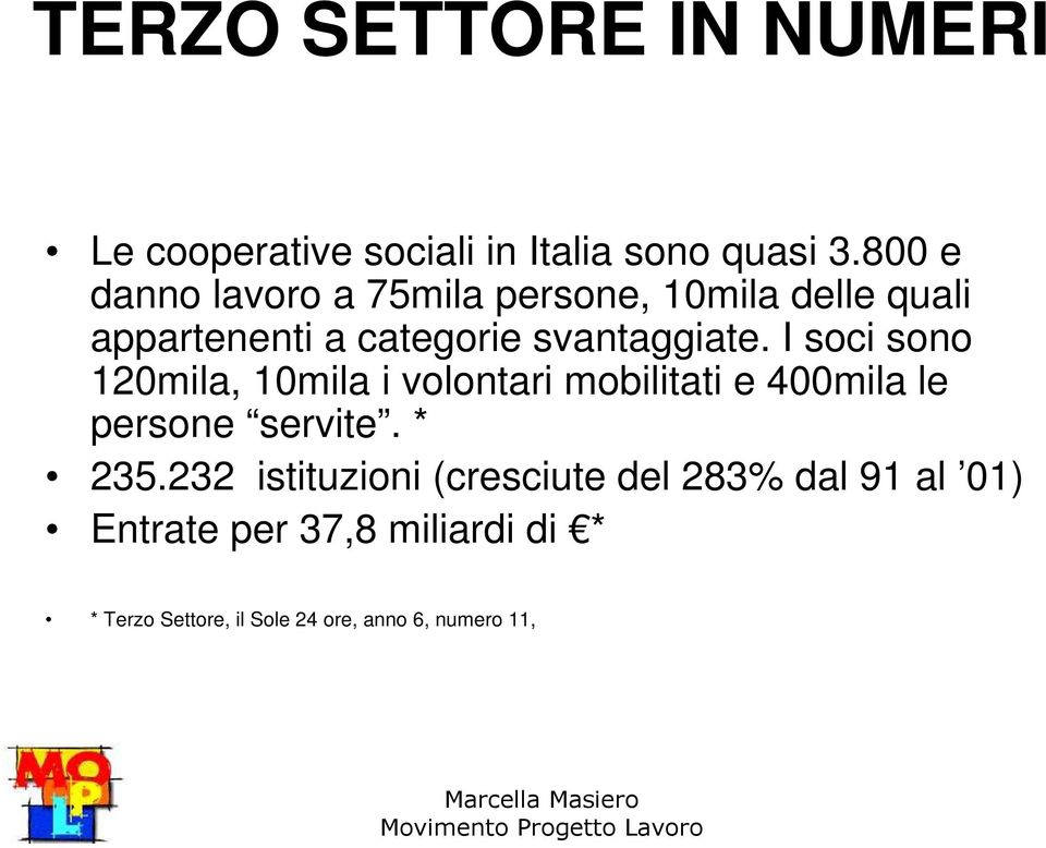 I soci sono 120mila, 10mila i volontari mobilitati e 400mila le persone servite. * 235.