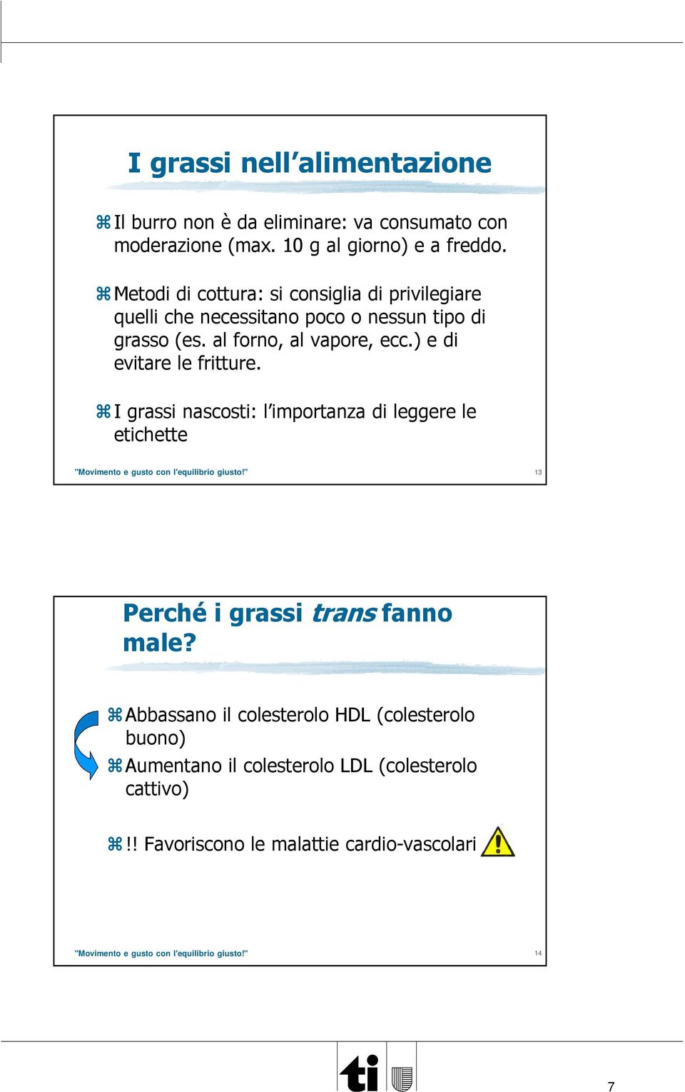 ) e di evitare le fritture. I grassi nascosti: l importanza di leggere le etichette 13 Perché i grassi transfanno male?