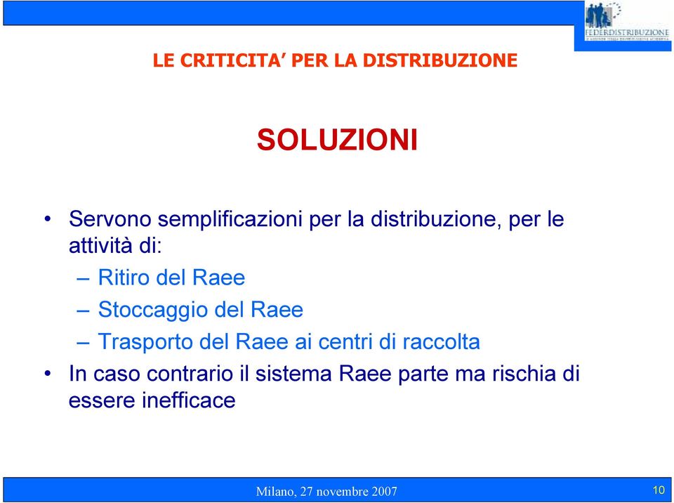 Raee Trasporto del Raee ai centri di raccolta In caso contrario il