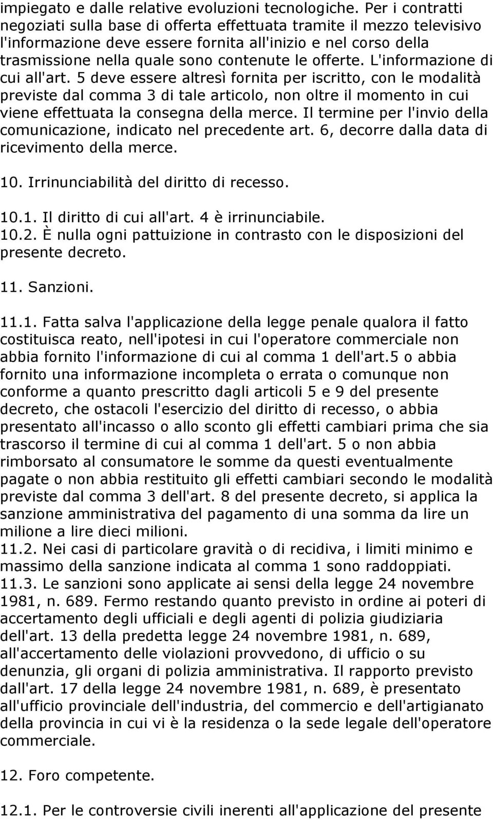 offerte. L'informazione di cui all'art.