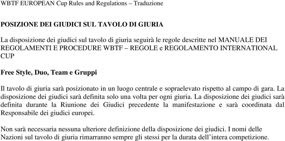 La disposizione dei giudici sarà definita solo una volta per ogni giuria.