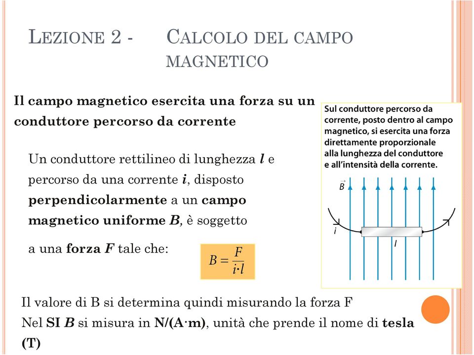 perpendicolarmentea un campo magnetico uniforme B, è soggetto a una forza F tale che: Il valore di B