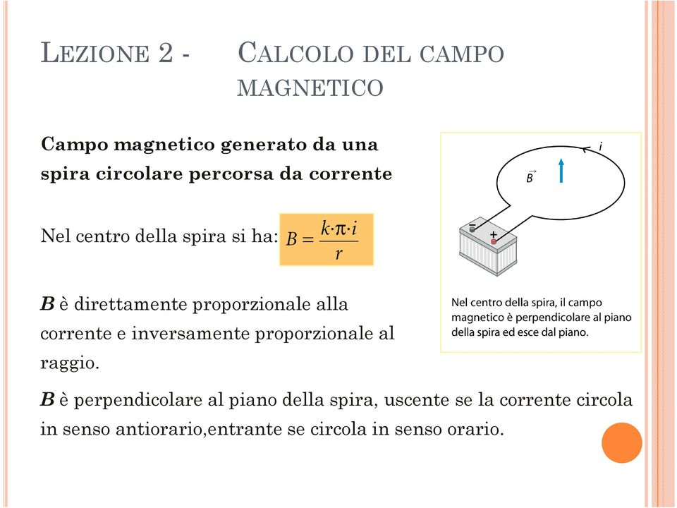 corrente e inversamente proporzionale al raggio.