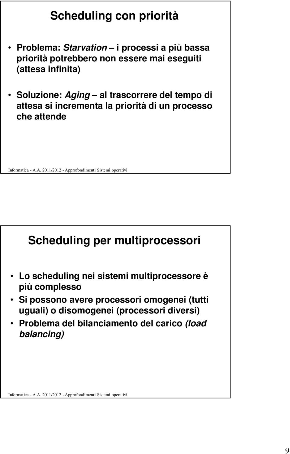 attende Scheduling per multiprocessori Lo scheduling nei sistemi multiprocessore è più complesso Si possono avere