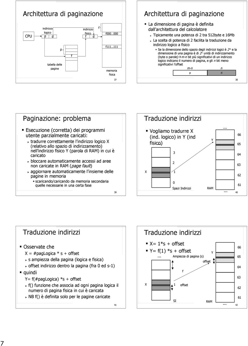 fisico Se la dimensione dello spazio degli indirizzi logici è m e la dimensione di una pagina è di n unità di indirizzamento (byte o parole)m-n bit più significativi di un indirizzo logico indicano