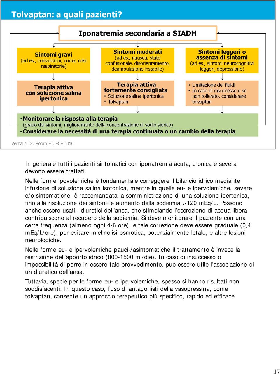 la somministrazione di una soluzione ipertonica, fino alla risoluzione dei sintomi e aumento della sodiemia >120 meq/l.