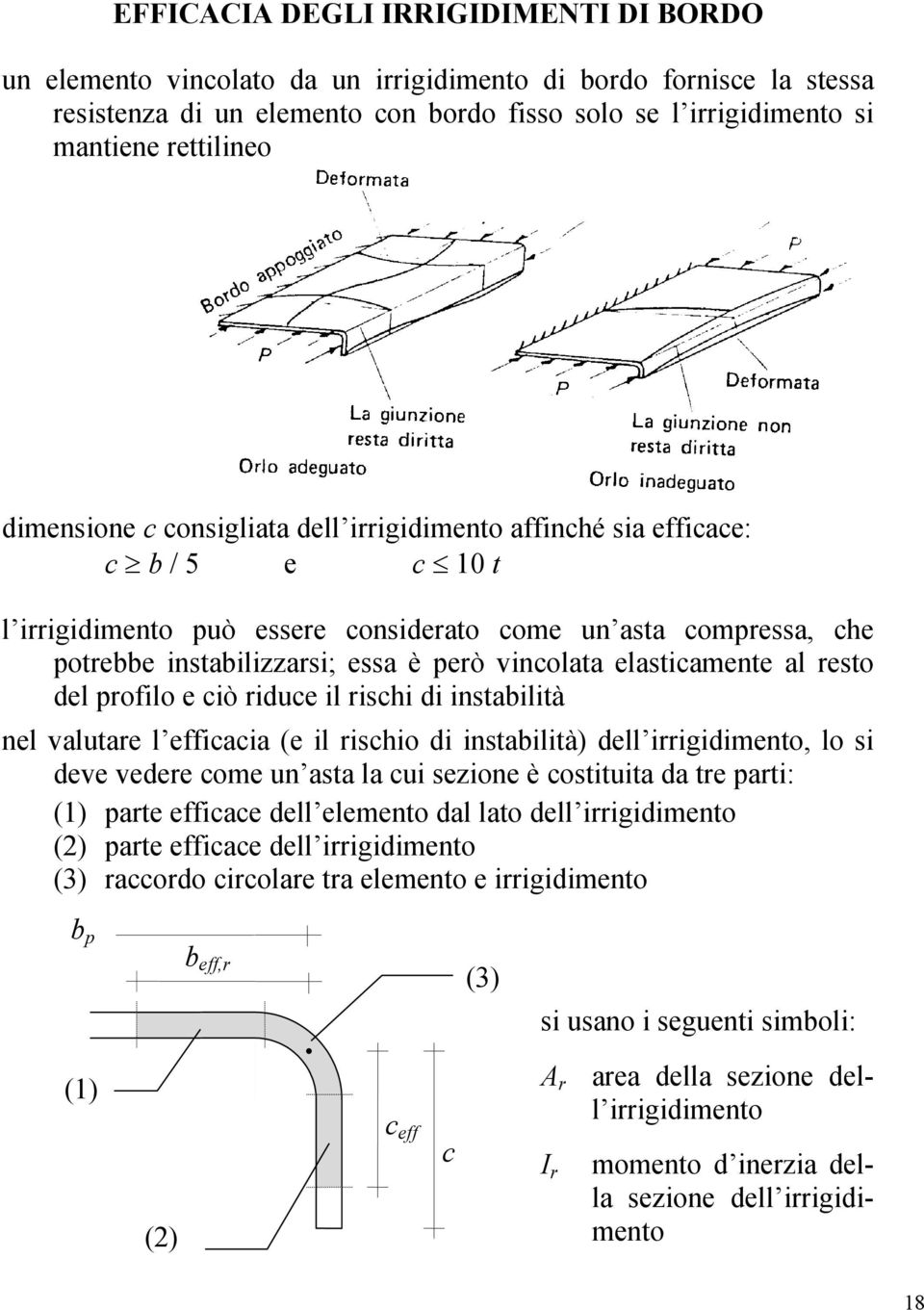 elasticamente al resto del profilo e ciò riduce il rischi di instabilità nel valutare l efficacia (e il rischio di instabilità) dell irrigidimento, lo si deve vedere come un asta la cui sezione è