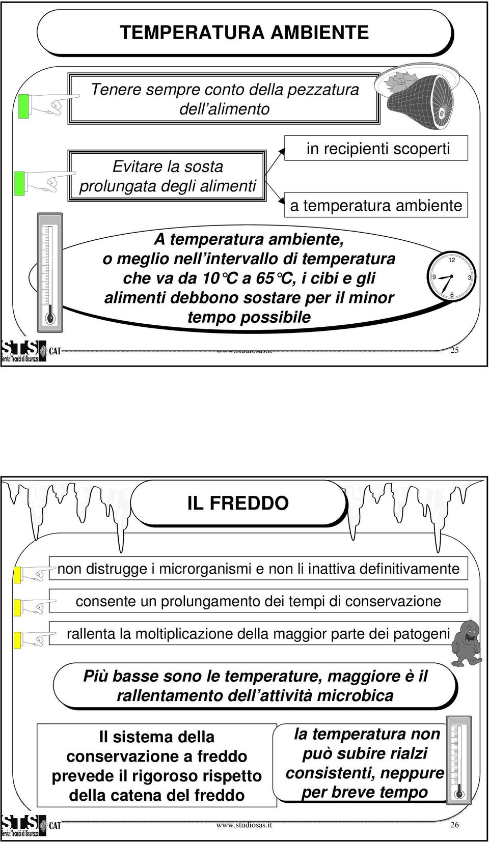 it 25 IL FREDDO non distrugge i microrganismi e non li inattiva definitivamente consente un prolungamento dei tempi di conservazione rallenta la moltiplicazione della maggior parte dei patogeni Più