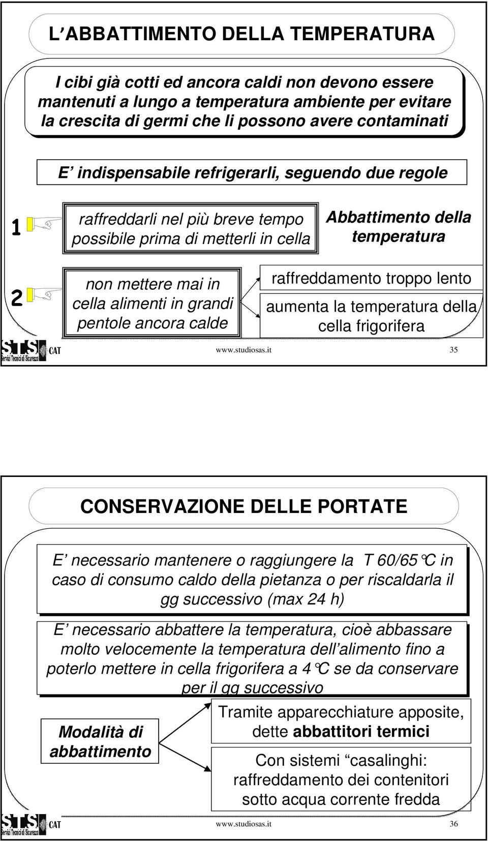 pentole ancora calde raffreddamento troppo lento aumenta la temperatura della cella frigorifera www.studiosas.