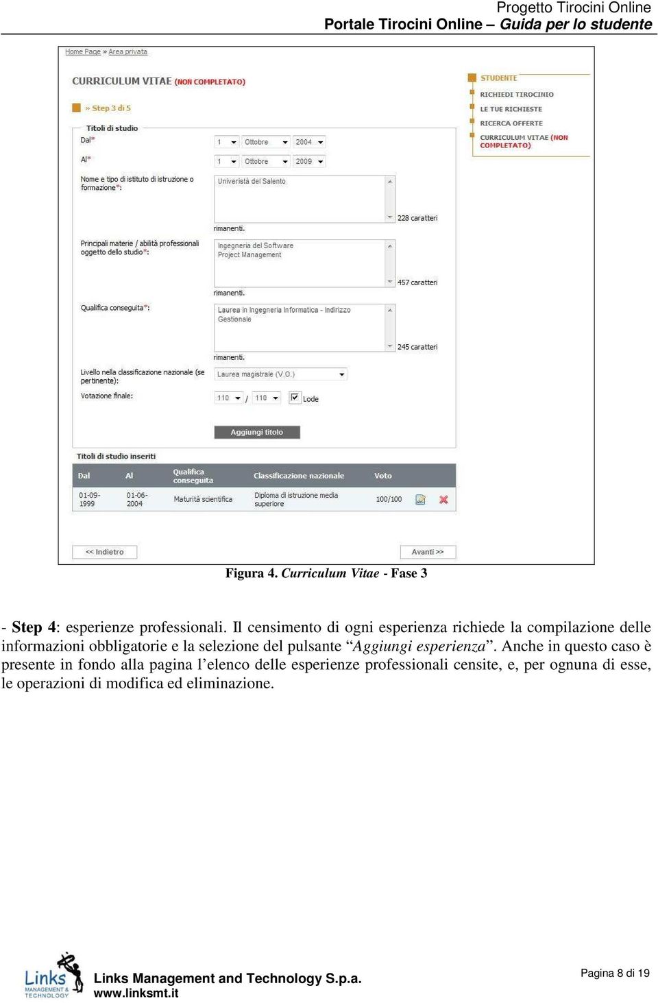 selezione del pulsante Aggiungi esperienza.