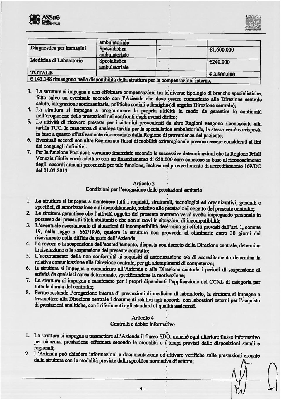 148 rimangono nella disponibilità della struttura per le compensazioni interne. TOTALE 3.500.000 1.600.000 : 240.