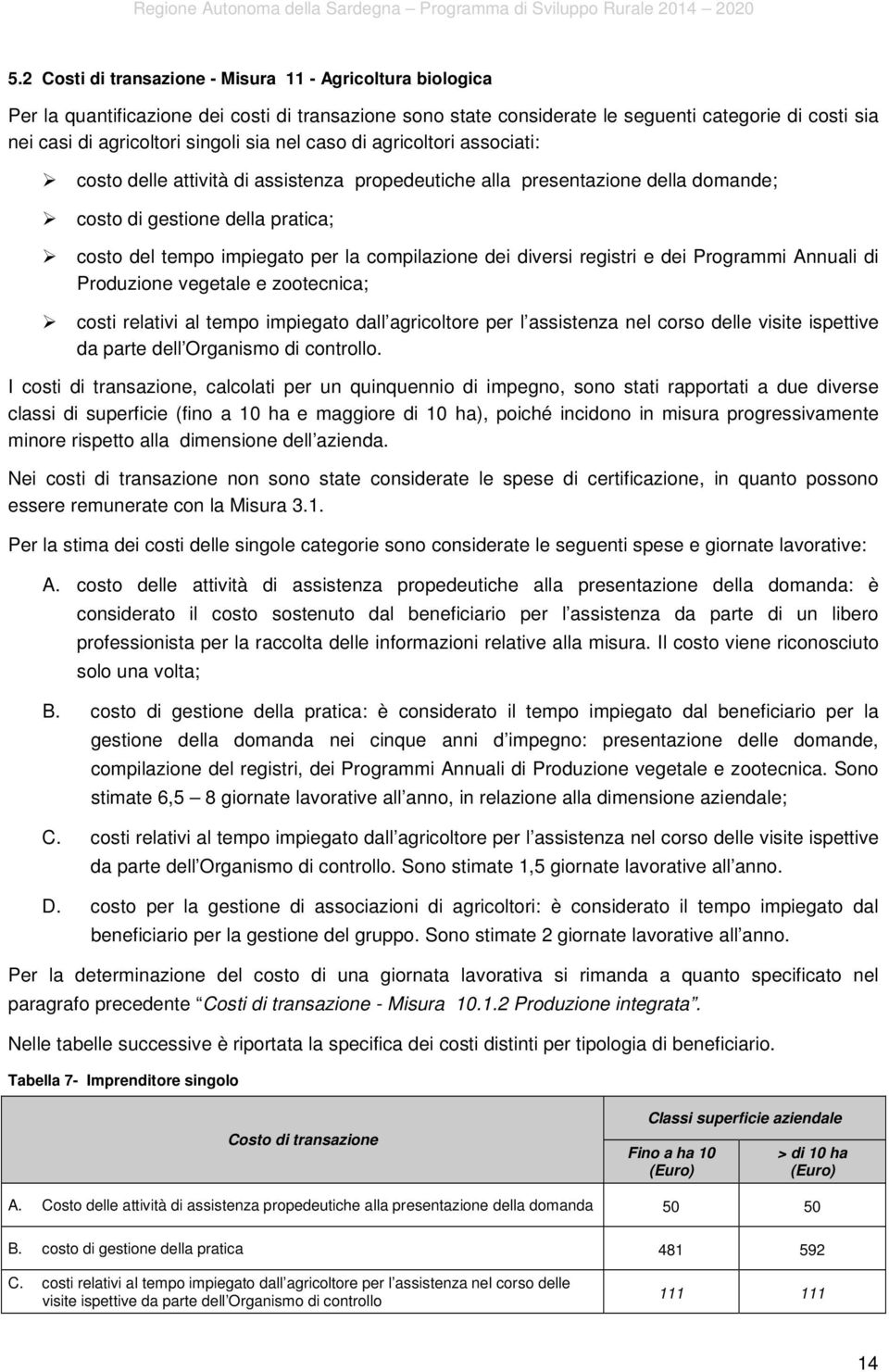 compilazione dei diversi registri e dei Programmi Annuali di Produzione vegetale e zootecnica; costi relativi al tempo impiegato dall agricoltore per l assistenza nel corso delle visite ispettive da