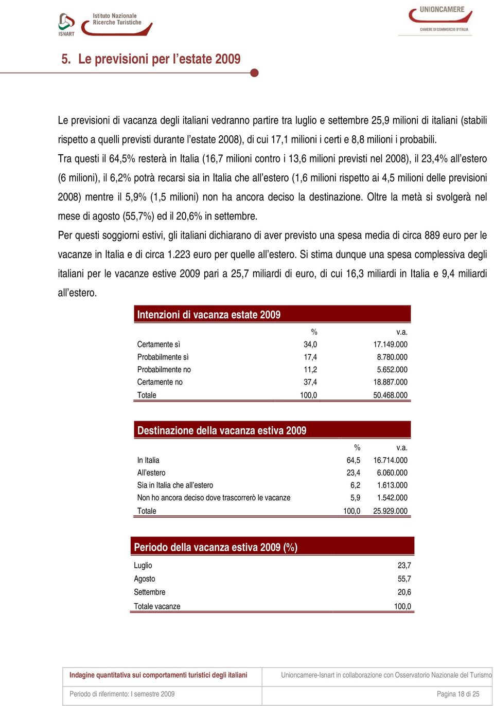 Tra questi il 64,5% resterà in Italia (16,7 milioni contro i 13,6 milioni previsti nel 2008), il 23,4% all estero (6 milioni), il 6,2% potrà recarsi sia in Italia che all estero (1,6 milioni rispetto