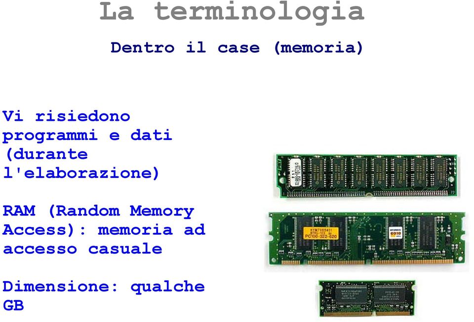 l'elaborazione) RAM (Random Memory Access):