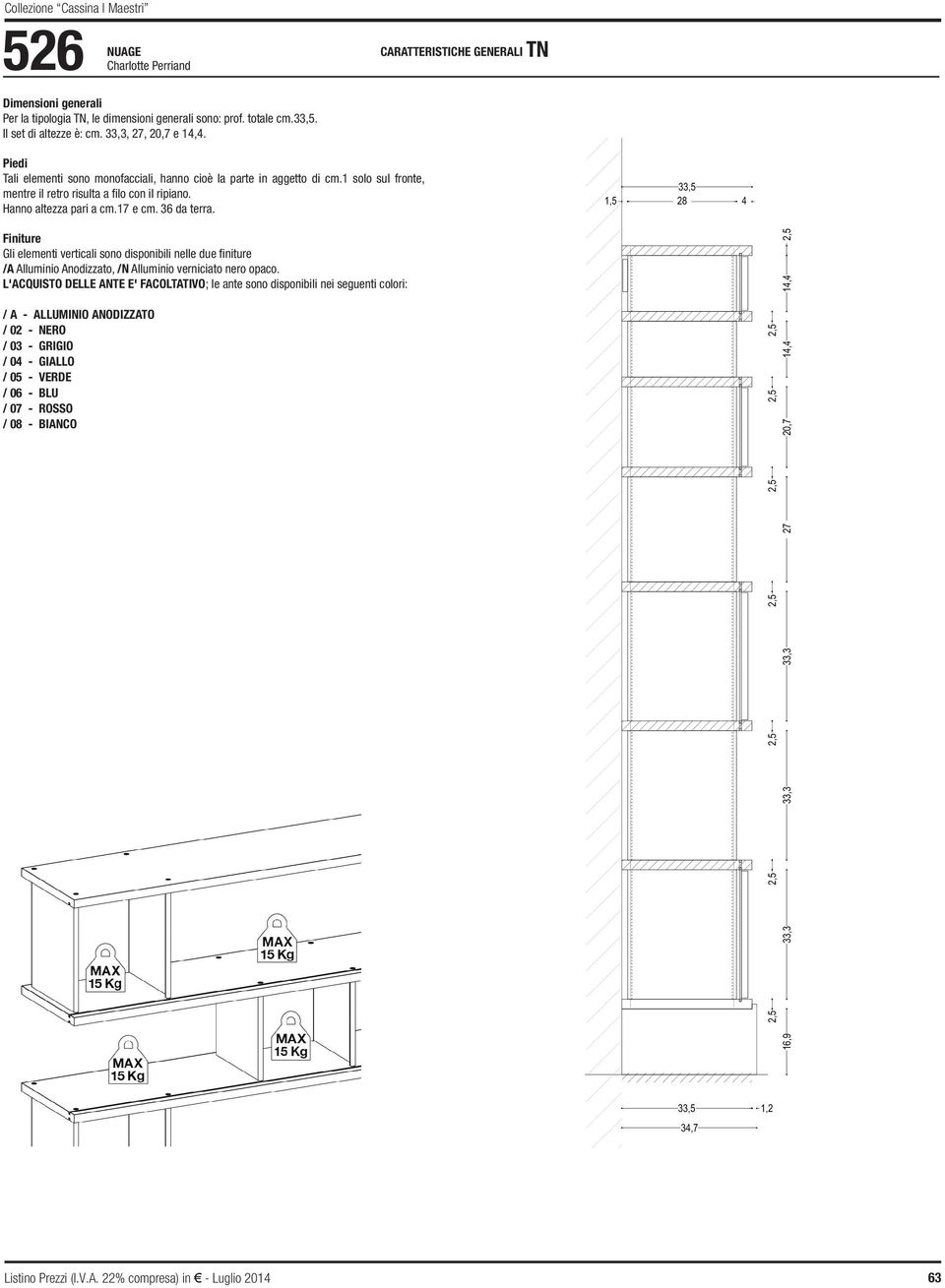 36 da terra. 1,5 28 4 Finiture Gli elementi verticali sono disponibili nelle due finiture /A Alluminio Anodizzato, /N Alluminio verniciato nero opaco.