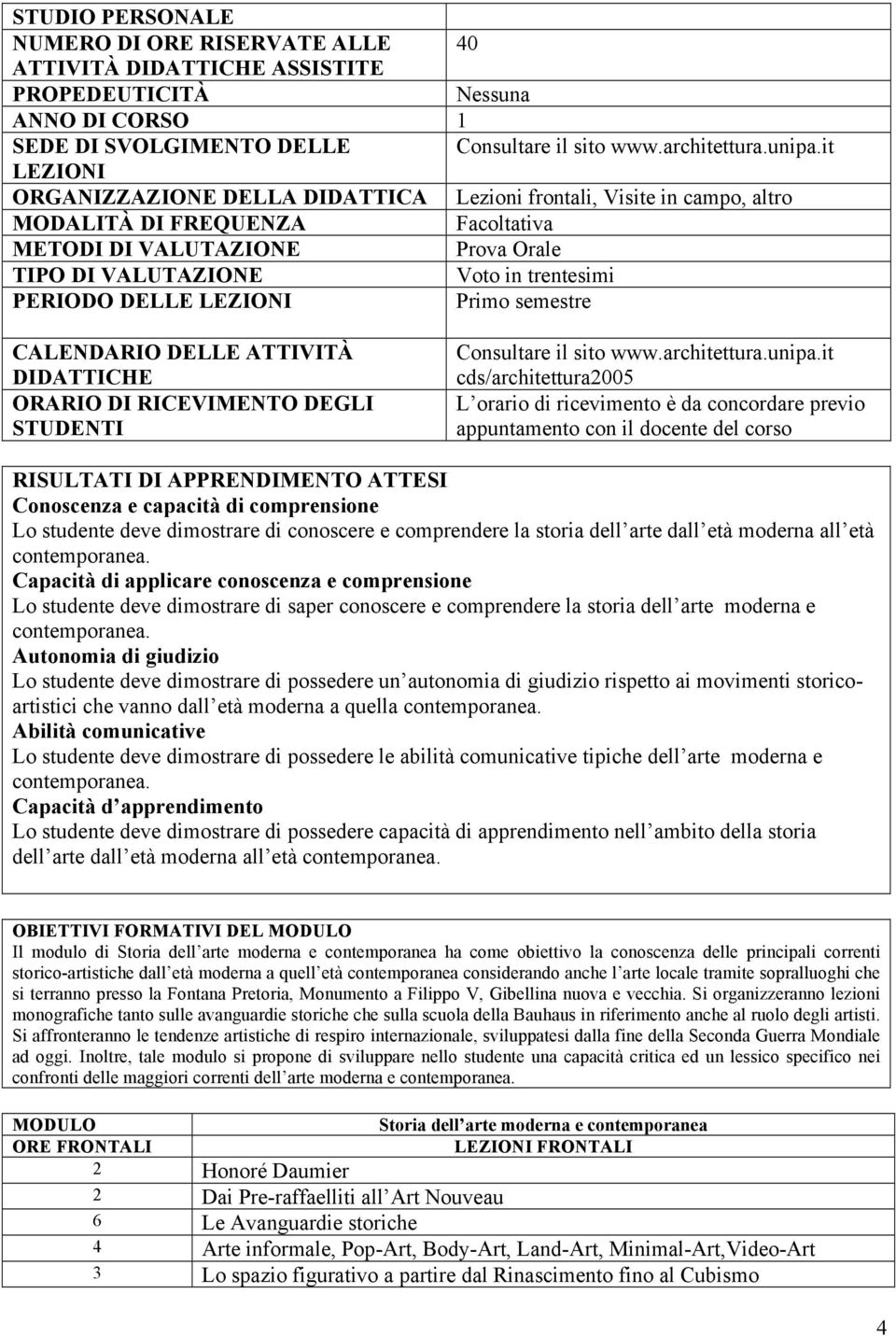 DELLE LEZIONI Primo semestre CALENDARIO DELLE ATTIVITÀ DIDATTICHE ORARIO DI RICEVIMENTO DEGLI STUDENTI Consultare il sito www.architettura.unipa.