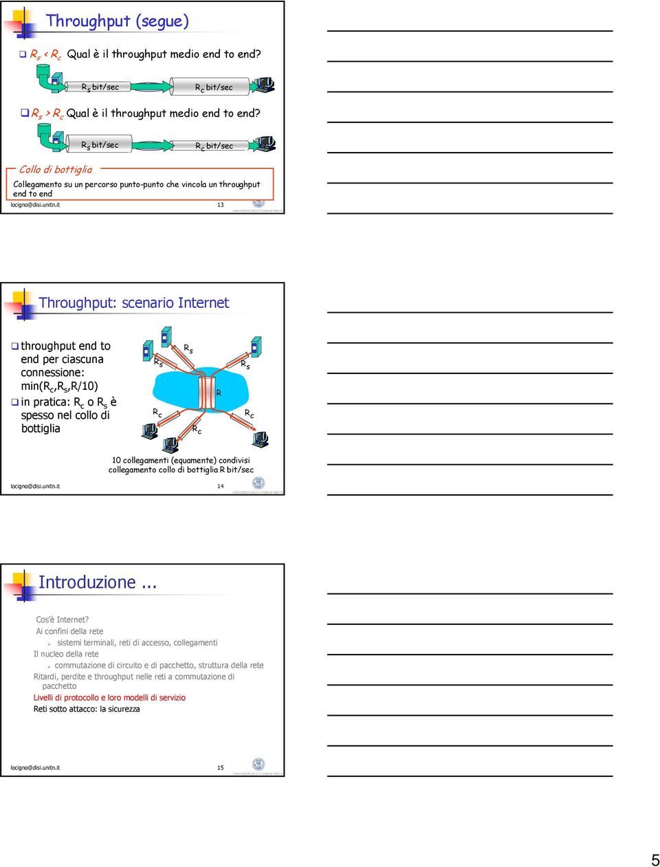 it 13 Throughput: scenario Internet throughput end to end per ciascuna connessione: min(r c,r s,r/10) in pratica: R c o R s è spesso nel collo di bottiglia R s R s R s R R c R c R c 10 collegamenti